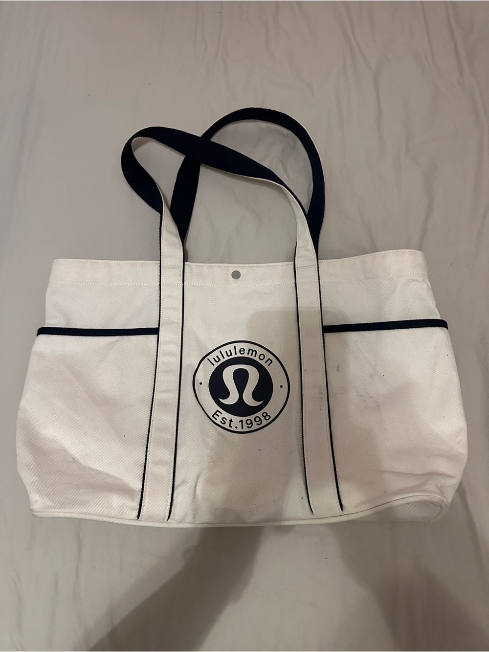 lululemon athletica White and Black Canvas Tote